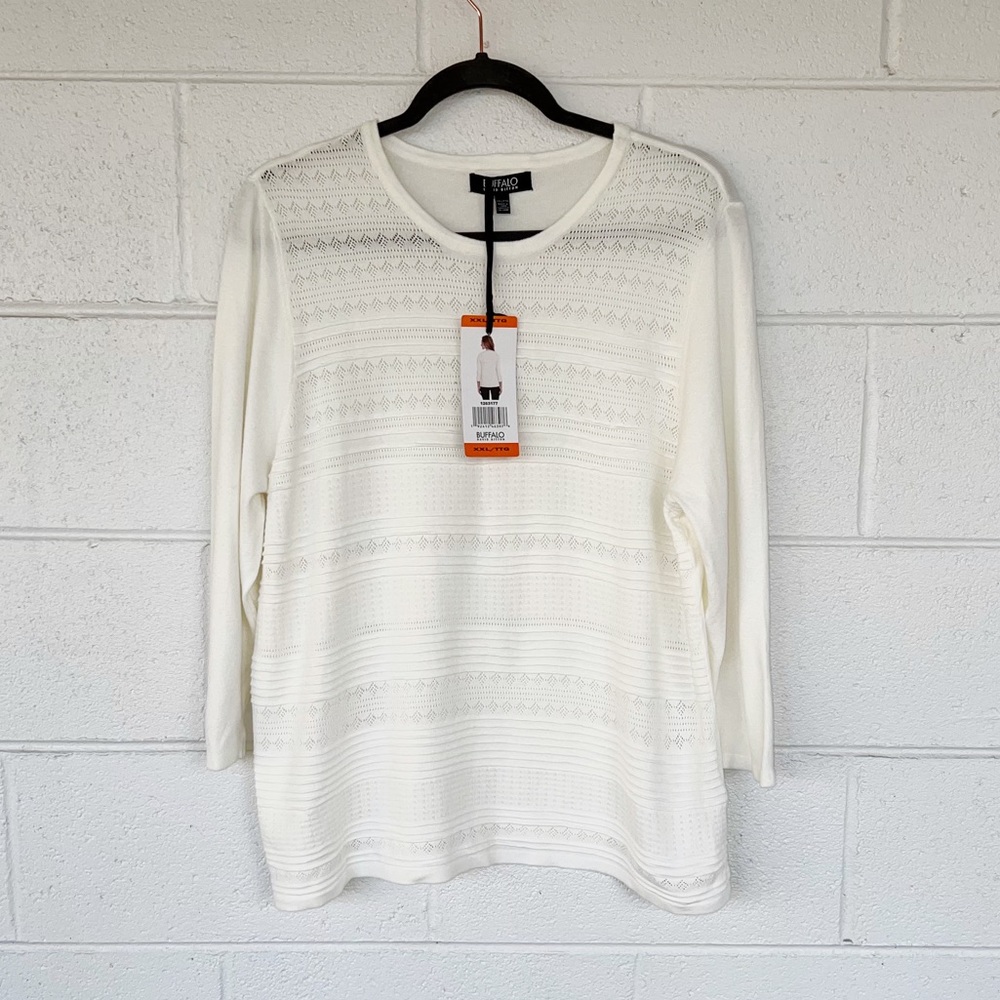 NWT | Buffalo David Bitton Pointelle Textured 3/4 Sleeve Sweater